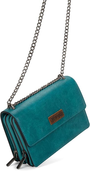 Wrangler Flap Crossbody Purse for Women Shoulder Bag Vintage Wallets with Chain Strap