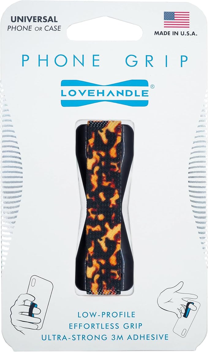 LOVEHANDLE Universal Phone Grip for Smartphones & Mini Tablets - Phone Holder for Hand - Wireless Charging Compatible - Made in The USA - Tortiseshell