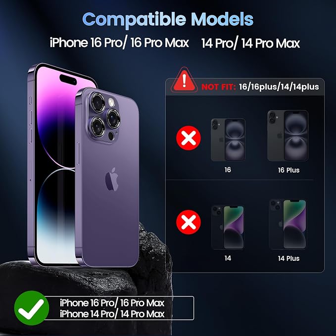 CACOE Camera Lens Protector for iPhone 14 Pro/14 Pro Max/16 Pro/16 Pro Max - Metal Frame Tempered Glass Cover, [Anti-Scratch] [Drop-Proof][Strong-Adhesion] Camera Screen Cover(Dark Purple)