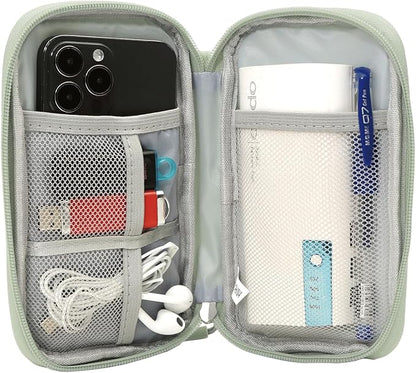 CAAORDKSO Small Cable Organizer Bag, Travel Cord Charger Organizer Case Waterproof Accessories Pouch, Electronic Carrying Case Bag for Cable, Cord, Charger, Phone, Power Bank, Earphone (Mint Green)