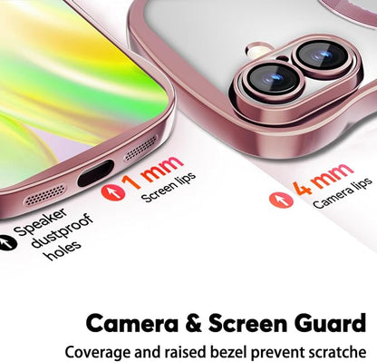 Misscase for iPhone 17 Case with Privacy Screen Protector,Compatible with MagSafe,Cute Wave Frame Anti-Scratch Case with Camera Lens Protector Plating Bling Case for iPhone 17 6.3" Women Pink