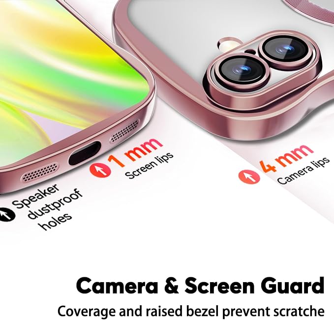 Misscase for iPhone 16 Case with Privacy Screen Protector,Compatible with MagSafe,Cute Wave Frame Anti-Scratch Case with Camera Lens Protector Plating Bling Case for iPhone 16 6.1" Women Pink