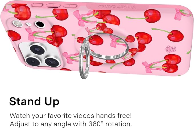 VELVET CAVIAR Compatible with MagSafe Phone Grip 2.0 | Cute Magnetic Ring Holder | Finger Loop Kickstand | Pop On Accessory for iPhone 17, 16, 15, 14, 13, 12 | Sweet Cherry
