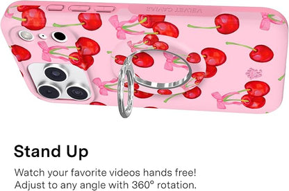 VELVET CAVIAR Compatible with MagSafe Phone Grip 2.0 | Cute Magnetic Ring Holder | Finger Loop Kickstand | Pop On Accessory for iPhone 17, 16, 15, 14, 13, 12 | Sweet Cherry