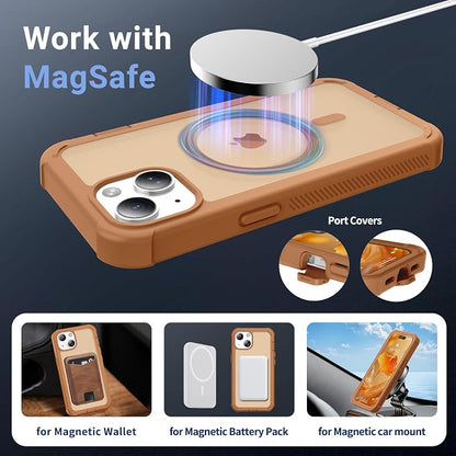 jaroco Magnetic for iPhone 13 Case, [Compatible with MagSafe][Military Grade Drop Protection][Heavy Duty Protection][Non-Slip][Shockproof] 2-Layer Durable Bumper Phone Case 6.1''-Brown