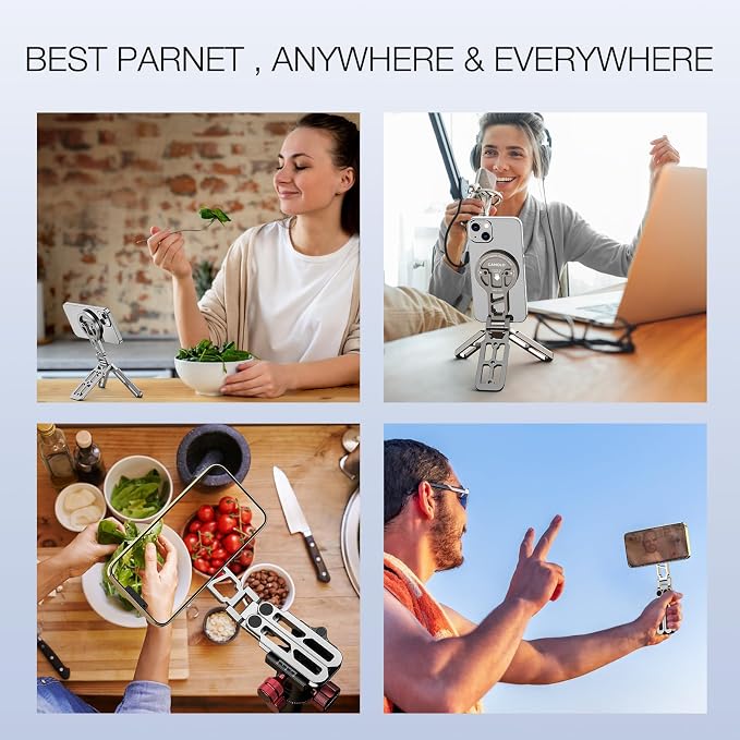 Magnetic Pocket Phone Tripod Foldable Compatible with Magsafe for iPhone 15/14/13/12 Plus Pro Max Series, Upgrade Mini Cell Phone Tripod Mount Handle Smartphone Desk Stand Travel All in One