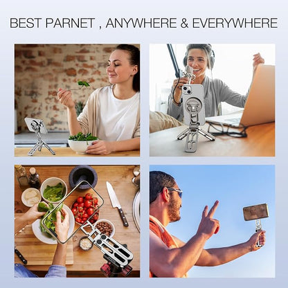 Magnetic Pocket Phone Tripod Foldable Compatible with Magsafe for iPhone 15/14/13/12 Plus Pro Max Series, Upgrade Mini Cell Phone Tripod Mount Handle Smartphone Desk Stand Travel All in One