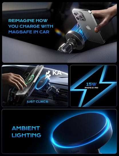 LISEN for iPhone 16 Magsafe Car Mount Charger, Fast Charging 15W Magnetic Wireless Car Charger Air Vent for iPhone 16 Pro Max, Vent Phone Mount for Car Wireless Charger Fits iPhone 15 14 13 12, Blue