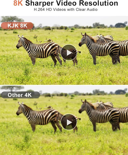 KJK Trail Camera WiFi 8K 84MP with 64GB Memory Card, Game Camera with Night Vision, 0.05s Trigger Motion Activated, IP67 Waterproof 130°Wide-Angle 42pcs No Glow Infrared LEDs for Wildlife Monitoring