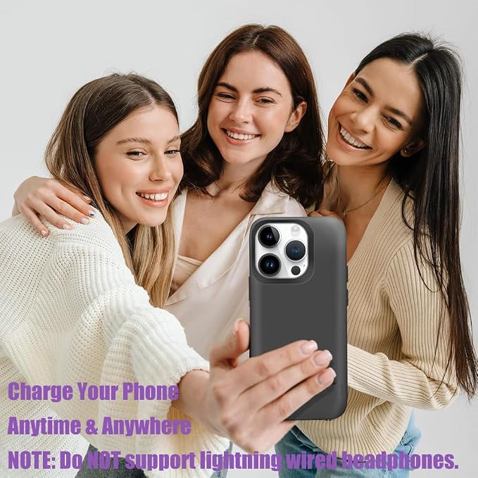 Battery Case for iPhone 15 Pro Max, 6000mAh Rechargeable Extended Battery Charging/Charger Case, Add 100% Extra Juice (6.7 inch) Black