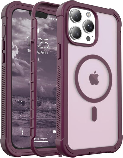jaroco Magnetic for iPhone 13 Pro Max Case, [Compatible with MagSafe][Military Grade Drop Protection][Heavy Duty Protection][Non-Slip][Shockproof] 2-Layer Durable Bumper Phone Case 6.7''-Wine Red