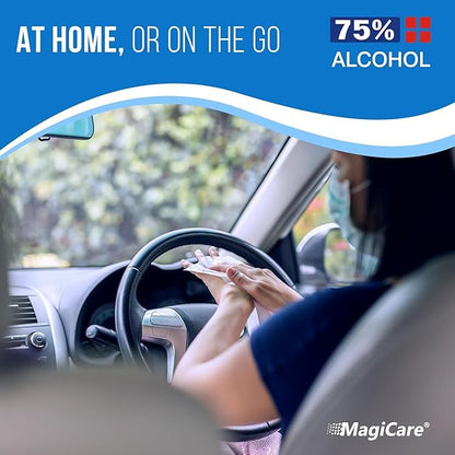 MagiCare 75% Large Alcohol Wipes (4-80ct Packs, 320pcs) - Alcohol Hand Sanitizer Wipes, Premium - Unscented Hand Wipe, Sanitizing Wipe - Travel, Home, Classroom, Camping - Soft Packs