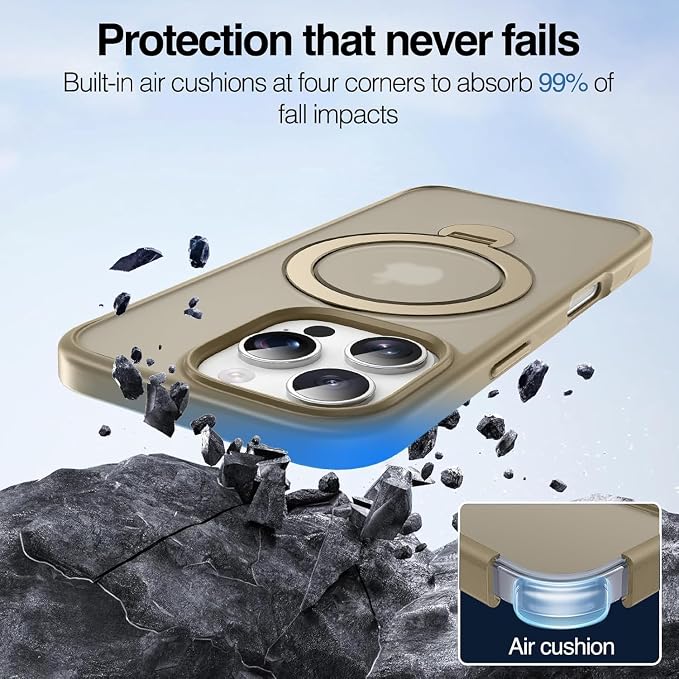 Anqrp 360° All-in-ONE Stand Case for iPhone 16 Pro with Rotatable Magnetic Kickstand Ring Holder, Compatible with MagSafe, MIL-Grade Shockproof iPhone 16 Pro Phone Case Cover 6.3" Titanium Gold