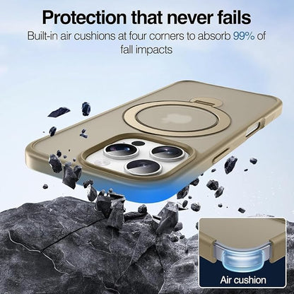 Anqrp 360° All-in-ONE Stand Case for iPhone 16 Pro with Rotatable Magnetic Kickstand Ring Holder, Compatible with MagSafe, MIL-Grade Shockproof iPhone 16 Pro Phone Case Cover 6.3" Titanium Gold