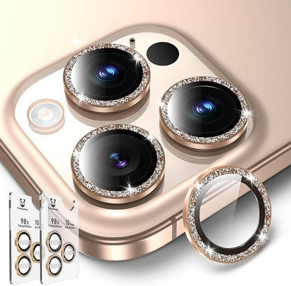 PandaShield 2-Pack Anti-Reflection Camera Lens Protector for iPhone 17/16/15 Pro & Pro Max, Easy Installation,9H Hardness,98% Ultra Clarity,Maintains Original Lens Design- Glitter Desert Titanium
