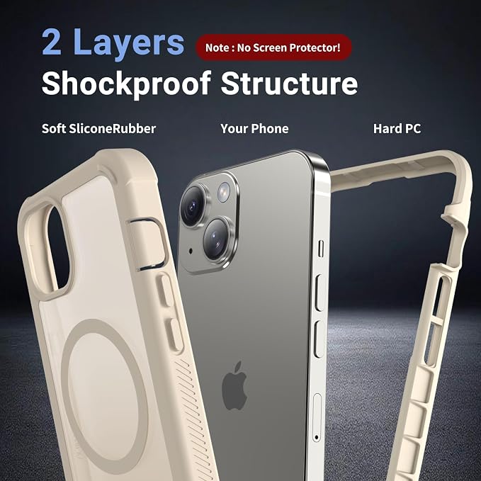 jaroco Magnetic for iPhone 15 Case, [Compatible with MagSafe][Military Grade Drop Protection][Heavy Duty Protection][Non-Slip][Shockproof] 2-Layer Durable Bumper Phone Case 6.1''-Antique White