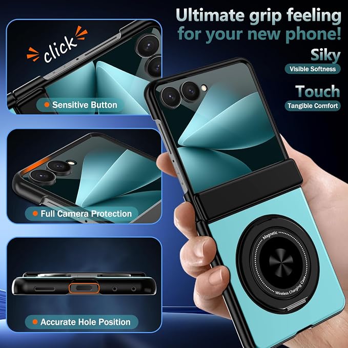 Hekodonk for Galaxy Z Flip 8 Case with 360 Rotatable Stand,[Compatible with MagSafe][Front Screen Protector],Magnetic Ring Holder with Hinge Protective Case for Samsung Z Flip 8,Bight Celeste