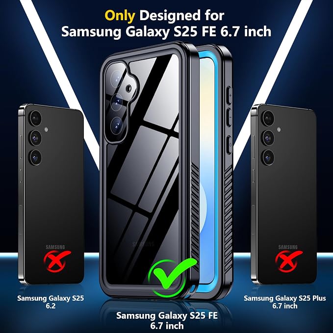 SPIDERCASE Designed for Samsung Galaxy S25 FE Case Waterproof,Built-in Screen & Camera Lens Protector[IP68 Underwater][Military Grade Shockproof] Full Body Protection Phone Case, Blue/Clear