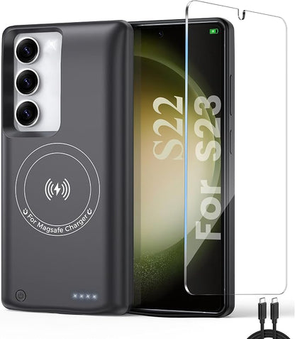Charging Phone case for Samsung Galaxy S23/Galaxy S22 Battery Case, Real 10000mAh Portable Power Bank with Magnetic Wireless Charging,Protective Charger Phone case with Battery Pack Black