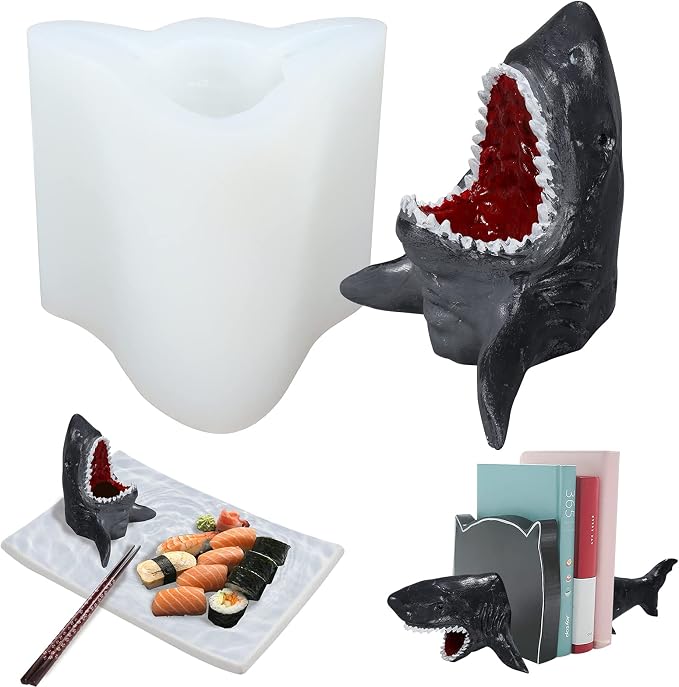 FUNSHOWCASE Shark Head Resin Molds Epoxy Silicone Aquatic Animal Underwater Creature for Bath Bomb, Tray, Mobile Phone Holder