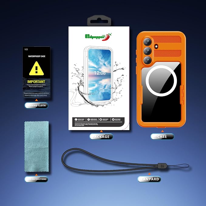 Losin Compatible with Galaxy S26 Plus Case Waterproof Magnetic [Compatible with MagSafe] [Drop Protection] [IP68 Underwater] Full Body Shockproof Protective Phone Case, Orange