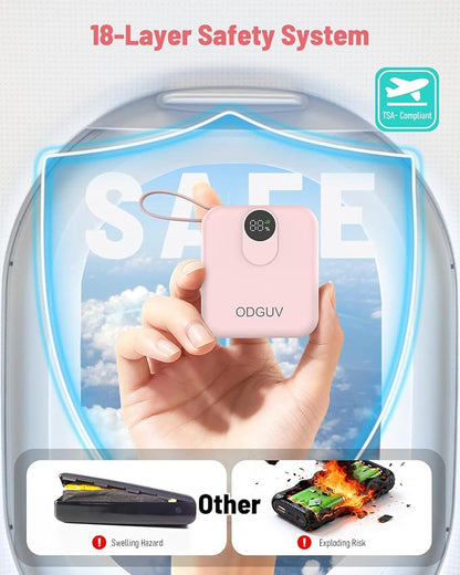 Small Portable Charger with Built-in Cables,22.5W Fast Charging Power Bank,USB-C Mini Battery Pack 10000mAh,Travel Essential Powerbank for iPhone Samsung Android MacBook iPad,Pink