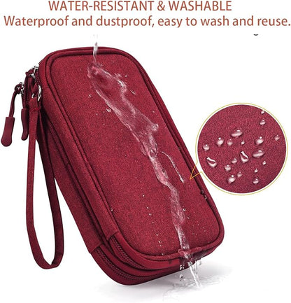 CAAORDKSO Electronic Organizer Travel Case, Cord Organizer Travel Cable Organizer Bag, Tech Pouch Accessories Carry Storage for Travel Essentials, Backpack, Business, Daily Commute (Wine Red,Large)