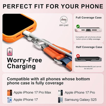 Phone Lanyard Crossbody with 2 Phone Tabs, Adjustable Anti Theft Phone Strap for iPhone & Android, Universal Skin-Friendly Cell Phone Neck Lanyard for Travel Hiking Cycling Shopping (Blue)