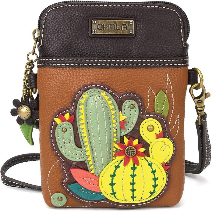 CHALA Plant Life Collection Cell Phone Crossbody Purse-Women PU Leather/Canvas Multicolor Handbag with Adjustable Strap