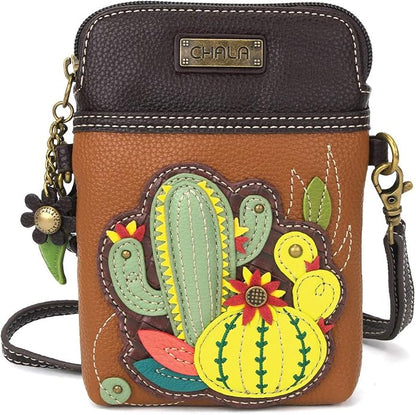 CHALA Plant Life Collection Cell Phone Crossbody Purse-Women PU Leather/Canvas Multicolor Handbag with Adjustable Strap
