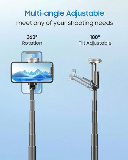 67" Selfie Stick Tripod, All in One Phone Tripod with Wireless Remote, Extendable Compact Tripods Portable Travel Stand for iPhone Android Selfie/Video Recording/Live Stream/Vlog