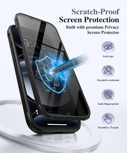 BERFY for iPhone 17 Pro Case, Compatible with MagSafe, Built in Privacy Screen Protector, Shockproof Full Body Phone Case for 17 Pro with Magnetic Stand, Clear Black