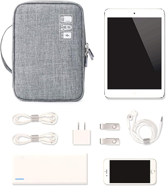 Lanola Travel Cable Organizer Bag, Electronic Accessories Case Portable Double Layer Cable Storage Bag for Cord, Charger, Flash Drive, Phone, SD Card,Personal Items - (Grey)