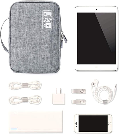 mygreen Electronic Accessories Organizer Bag, Waterproof Double Layer Travel Storage Case with Adjustable Padded Dividers, Portable Hard Pouch for Cables, Charger, Power Bank, Phone, Hard Drive Gray