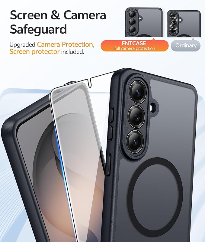FNTCASE for Samsung Galaxy S26 Case: [Fit for Magsafe] [Full Camera Protection & Screen Protector] Translucent Matte Military Grade - Shockproof Protective Phone Cover for Samsung S 26 - Black
