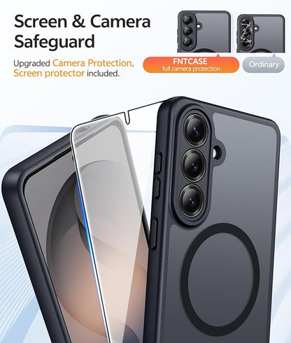 FNTCASE for Samsung Galaxy S26 Case: [Fit for Magsafe] [Full Camera Protection & Screen Protector] Translucent Matte Military Grade - Shockproof Protective Phone Cover for Samsung S 26 - Black