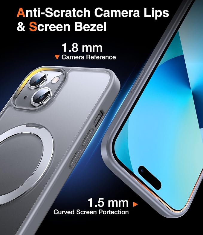 Chicfun 3-in-1 [Magnetic+Kickstand+Ring Holder] for iPhone 14 Plus Case with Stand Ring Holder， Compatible with MagSafe, Military Shockproof Kickstand Phone Case iPhone 14 Plus Cover Grey