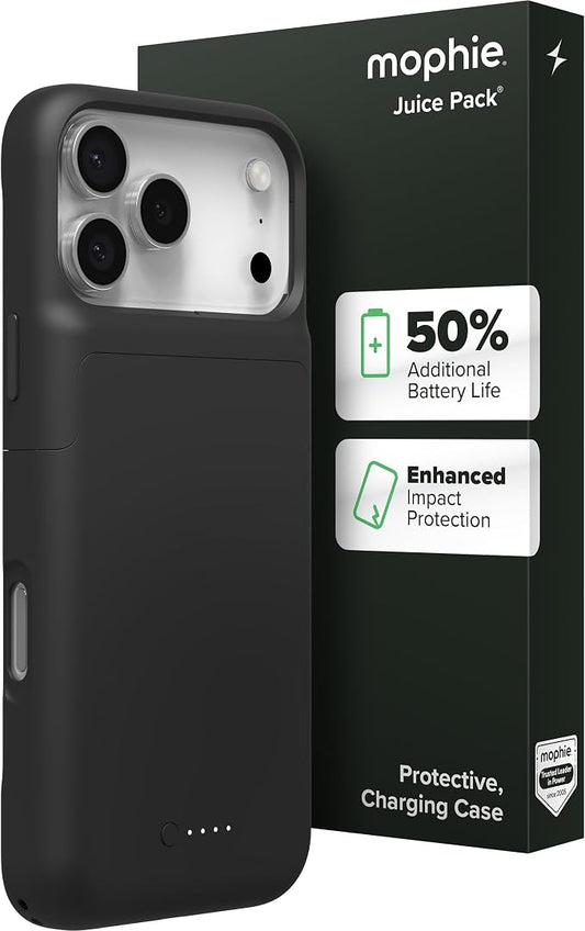 Mophie Juice Pack Battery Case for iPhone 17 Pro Max - Slim Charging Case, Up to 50% Extra Battery Life, High Impact Protection, Magnetic Back for Wallets & Mounts, Sustainable Material, Black