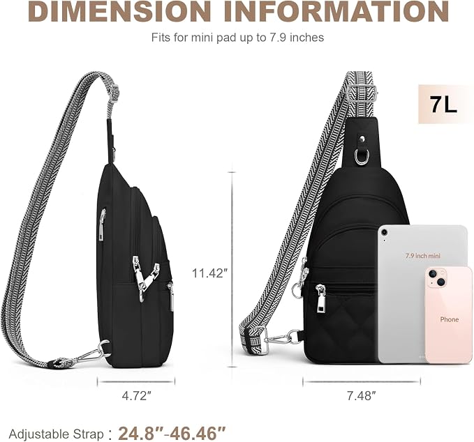SYTRAH Sling Bag for Women, Anti-Theft RFID Crossbody Bag Nylon Sling Purse for Travel, Puffy Small backpack for Daily Hiking Sports Black