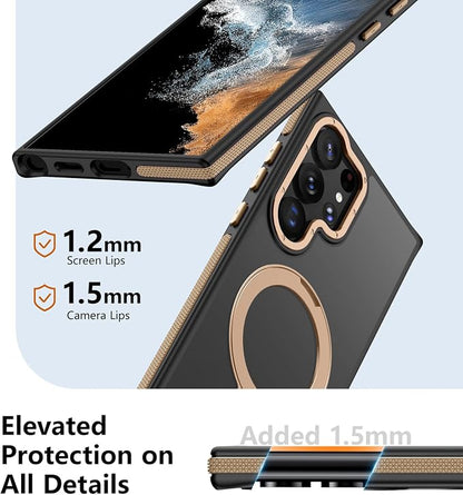 for Samsung Galaxy S22 Ultra Case, Magnetic Adjustable Ring Stand [Fit for Magsafe], [Military-Grade Shockproof Protection] Phone Case with Kickstand & Ring Holder (Desert Gold)