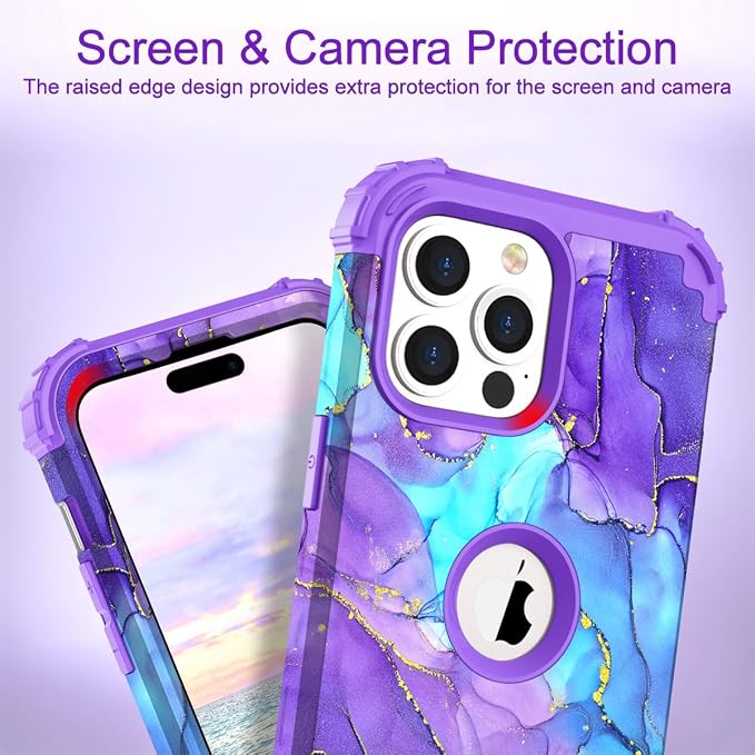 Hocase for iPhone 15 Pro Case, Heavy Duty Shockproof Protection Soft Silicone Rubber Bumper+Hard Plastic Hybrid Protective Case for iPhone 15 Pro 6.1" 2023 - Purple Meets Blue