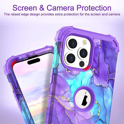 Hocase for iPhone 15 Pro Case, Heavy Duty Shockproof Protection Soft Silicone Rubber Bumper+Hard Plastic Hybrid Protective Case for iPhone 15 Pro 6.1" 2023 - Purple Meets Blue