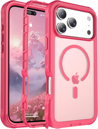 jaroco Magnetic for iPhone 17 Pro Max Case, [Compatible with MagSafe][Military Grade Drop Protection][Heavy Duty Protection][Non-Slip][Shockproof] 2-Layer Durable Bumper Phone Case 6.9''-Rose