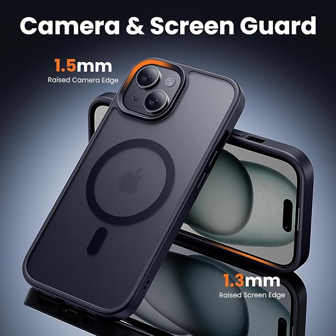 3 in 1 for iPhone 15 Plus Case with MagSafe, Screen Protector*1 Camera Lens Protector*1,Skin Feeling Back Cover Military-Grade Protection for iPhone 15 Plus Phone Case 6.7 inch Matte Black