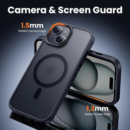 3 in 1 for iPhone 15 Plus Case with MagSafe, Screen Protector*1 Camera Lens Protector*1,Skin Feeling Back Cover Military-Grade Protection for iPhone 15 Plus Phone Case 6.7 inch Matte Black