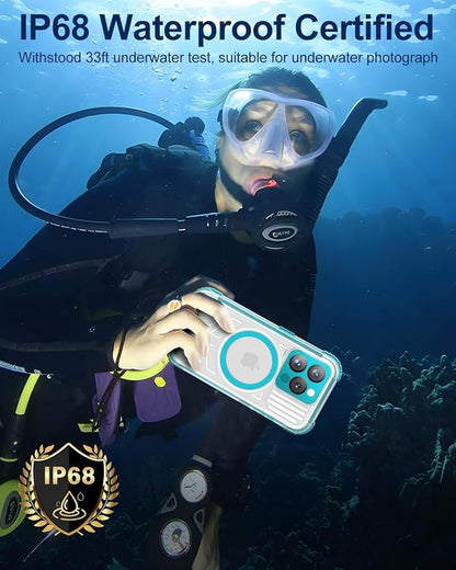 for iPhone 15 Pro Waterproof Case with Magsafe, Built-in [Camera & Screen Protector] [Lanyard], IP68 Water Proof Full Body Dustproof Heavy Duty Frosted Protective Phone Cover, 6.1" Teal