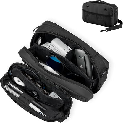 Travel Organizer Pouch Electronic Accessories Carry Case Waterproof Double Layers All-in-One for Cord, Phone, Airpods, USB Flash Drive for Men Women, Portable Charger Organizer (Black)