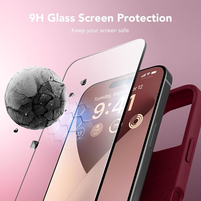 GONEZ Magnetic for iPhone 16 Pro Max Case, Compatible with MagSafe, Liquid Silicone Case, with Screen Protector + Camera Protector, Full Body Protective Shockproof Phone Cover 6.9", Maroon