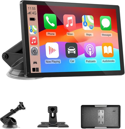 CarPlay Screen for Car, 9'' Wireless CarPlay & Android Auto - Smart Portable Touchscreen with Bluetooth/FM, Mirror Link, Voice Control, GPS Navigation, Plug & Play Car Play Screen, Silver