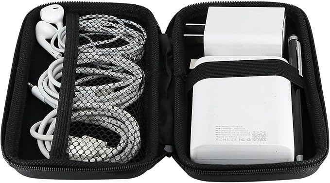 iMangoo Travel Essential Electronics Organizer Pouch Charger Case, Shockproof Dual Zipper Power Bank Cables Tech Accessories Purse, Men & Women Travel Must Have Storage Bag, 6.5x3.2x1 inch Black